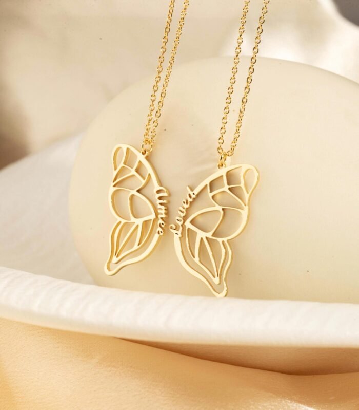 Custom Two Butterfly Name Necklace